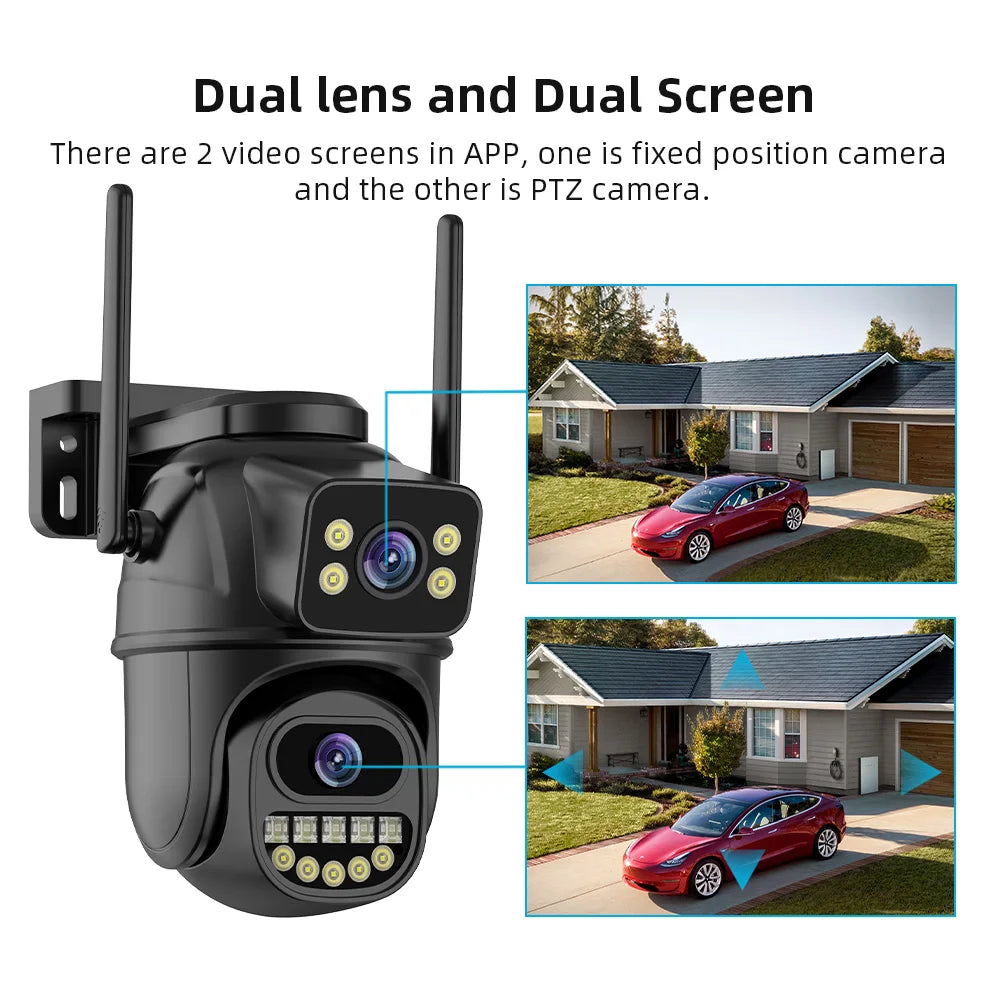 4K 8MP HD WiFi PTZ Camera - Outdoor Dual Lens, AI Auto Tracking, Audio & Video Surveillance