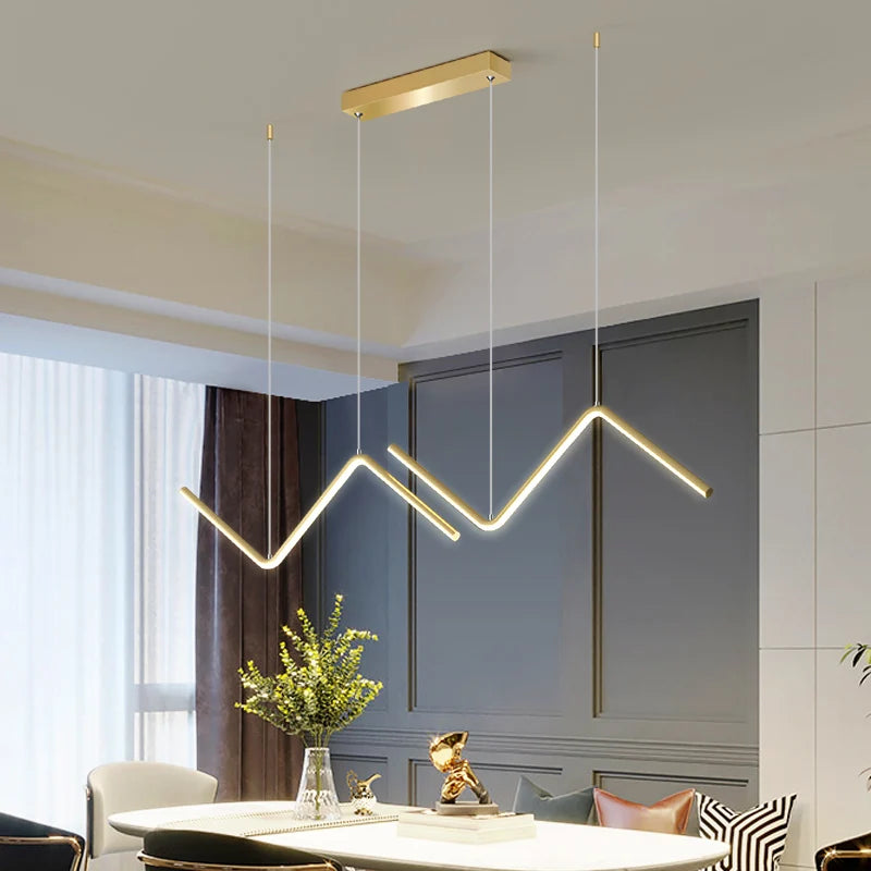 Nordic Wave Hanging Pendant Lamp – Black & Gold Industrial Design for Living & Dining Rooms