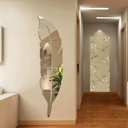 3D Acrylic Feather Mirror Wall Décor – Stylish & Modern Home Accent